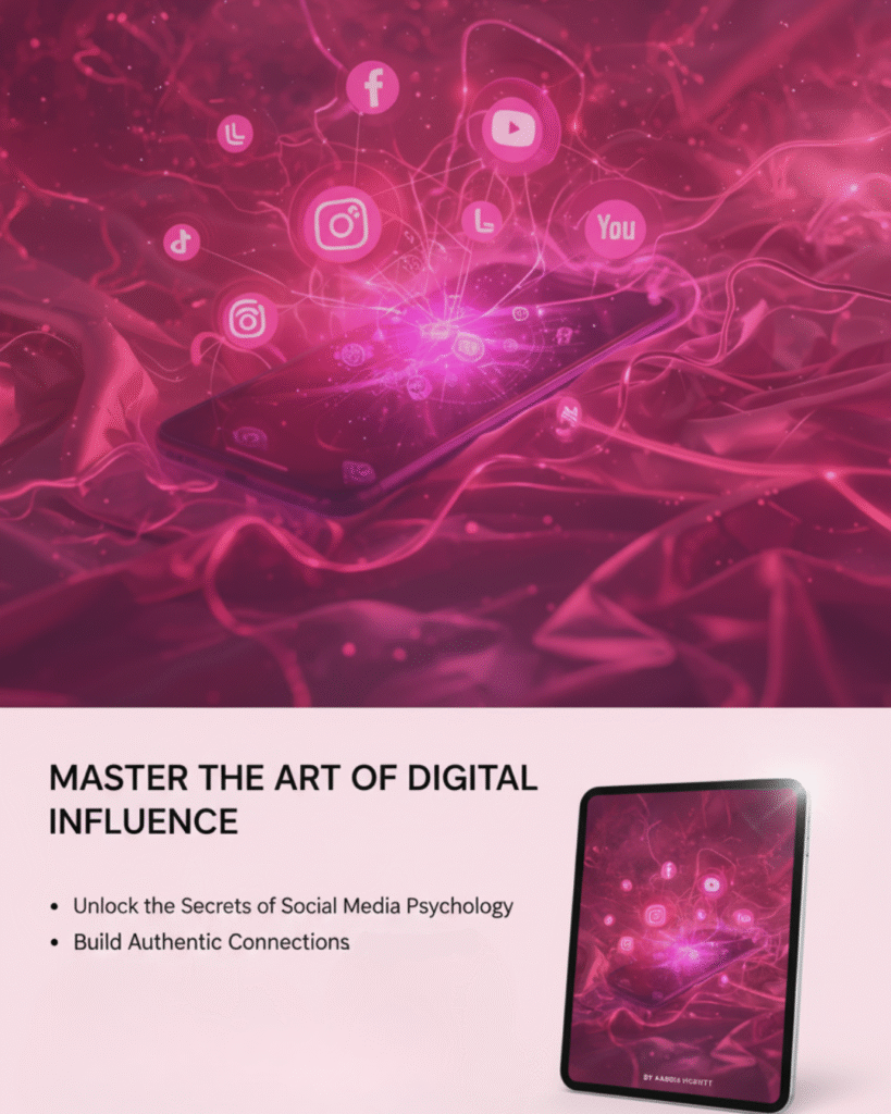 Pink neon digital art showing a smartphone with floating social media icons, representing viral content psychology and digital influence.