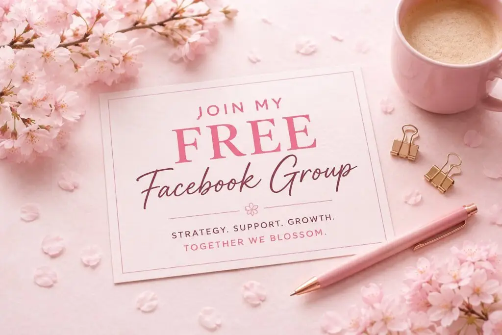 Invitation to join karen hewitt's free facebook group featuring business strategy, ai, branding, visibility, and entrepreneurship resources.