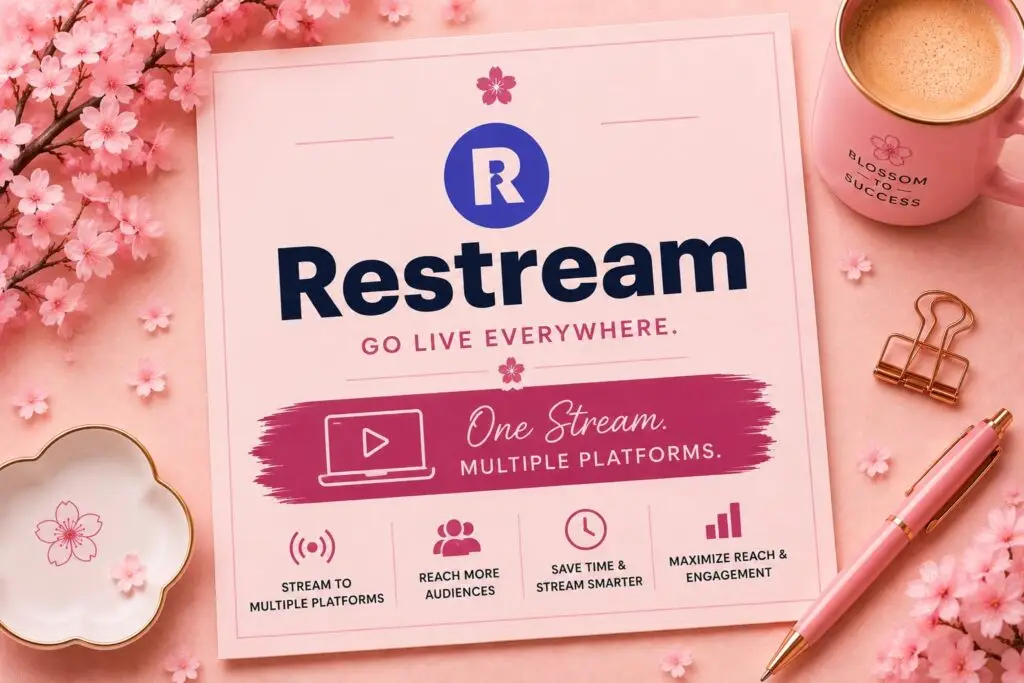Restream live streaming software for broadcasting to multiple social media platforms simultaneously.